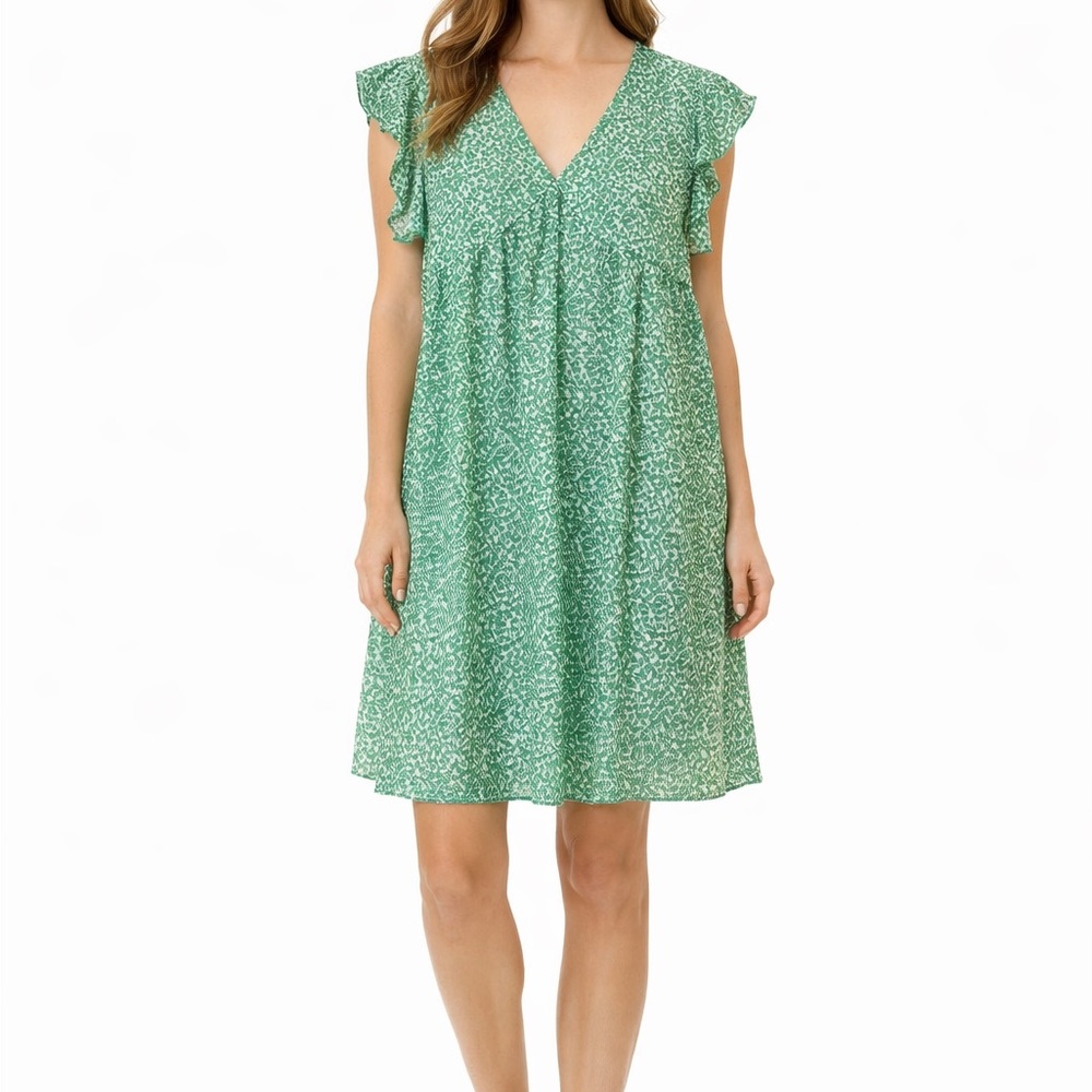 💜Boutique Brand Size Medium Green Floral Bohemian Mini Dress